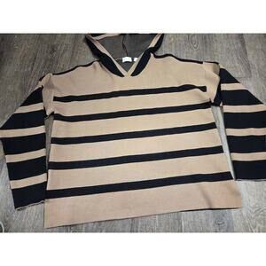 Cyrus Dark Beige Black Stripe Hooded Sweater Pullover Size Large